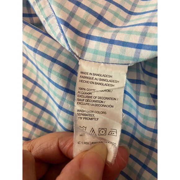 Izod Blue Plaid Button Front Shirt Size L 100% Cotton Preppy - Picture 5 of 5